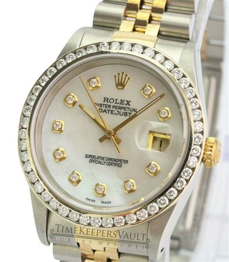 rolex datejust mens two tone diamond dial bezel|Rolex Datejust 36 with diamonds.